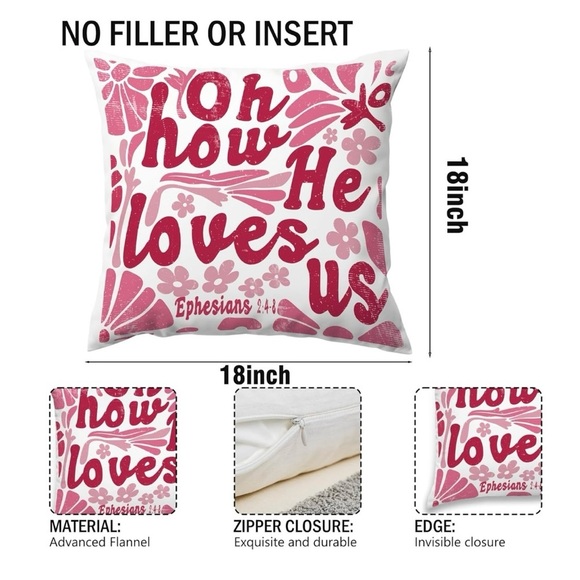 God’s Love Pillow Cover, 18”x18,” Red, Pink, White - Picture 5 of 8